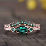 1.5ct Oval Green Emerald Engagement Ring East West Bridal Set 14k Rose Gold Over