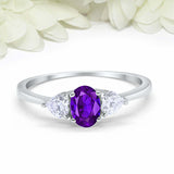 1ct Oval Cut Purple Amethyst Engagement Ring Diamond Trilogy 14k White Gold Over