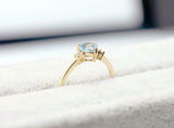 1ct Heart Blue Aquamarine Engagement Ring Minimalist Trilogy 14k YellowGold Over