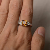 2ct Asscher Yellow Citrine Trilogy Wedding Engagement Ring 14k White Gold Finish