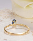 1ct Oval Blue Sapphire Bezel Set Beaded Ball Solitaire Ring 14k Yellow Gold Over