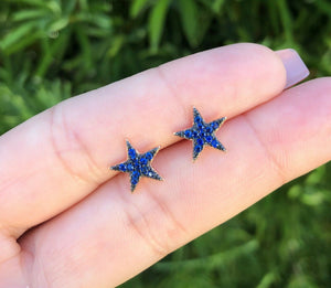 2Ct Round Cut Blue Sapphire Star Shaped Stud Earrings 14K White Gold Finish