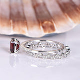 2ct Cushion Cut Red Garnet Bridal Set Women Engagement Ring 14k WhiteGold Finish