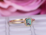 1ct Green Emerald Cut Engagement Ring Bezel Set Solitaire 18k Yellow Gold Finish