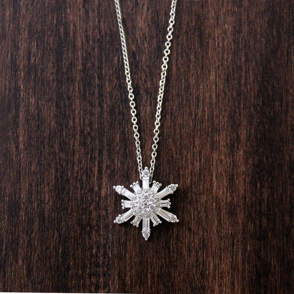 0.6ct Baguette Cut Diamond Snowflake Pendant 14k White Gold Finish NO CHAIN