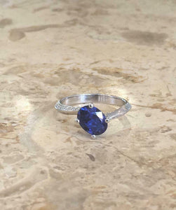 1ct Oval Blue Sapphire Engagement Ring Solitaire with Accent 18k White Gold Over