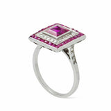 1.8ct Princess Cut Pink Ruby Engagement Ring Double Halo 14k White Gold Finish