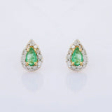 1.7ct Stud Earrings Pear Cut Green Emerald Diamond Halo 14k Yellow Gold Finish