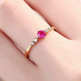 1ct Round Cut Pink Ruby 5 Stone Minimalist Engagement Ring 14k YellowGold Finish