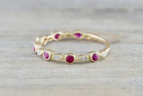 1ct Round Cut Pink Ruby Wedding Band Milgrain Half Eternity 14k Yellow Gold Over