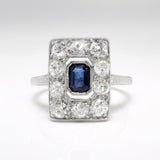 5ct Emerald Cut Blue Sapphire Art Deco Engagement Ring 14k White Gold Finish