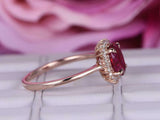 1.8ct Oval Cut Pink Ruby Diamond Floral Halo Solitaire Ring 14k Rose Gold Finish