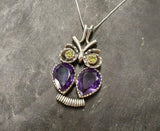 4ct Purple Amethyst Pendant Pear Cut Owl Design 14k White Gold Finish NO CHAIN