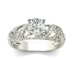 2Ct Round Diamond Filigree Accent Solitaire Engagement Ring 14K White Gold Over