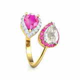 2.4ct Engagement Ring Pear Cut Diamond Ruby Halo Bypass 14k Yellow Gold Finish