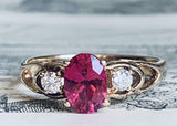 3ct Engagement Ring Pear Cut Pink Ruby Trilogy Split Shank 14k YellowGold Finish