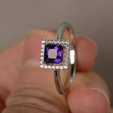 1ct Princess Cut Purple Amethyst Engagement Ring 14k White Gold Finish Solitaire