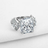 4ct Radiant Cut Diamond Cocktail Solitaire with Accent Ring 14k WhiteGold Finish