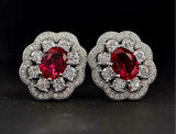 3.5ct Stud Earrings Oval Cut Pink Ruby Floral Cocktail 14k White Gold Finish