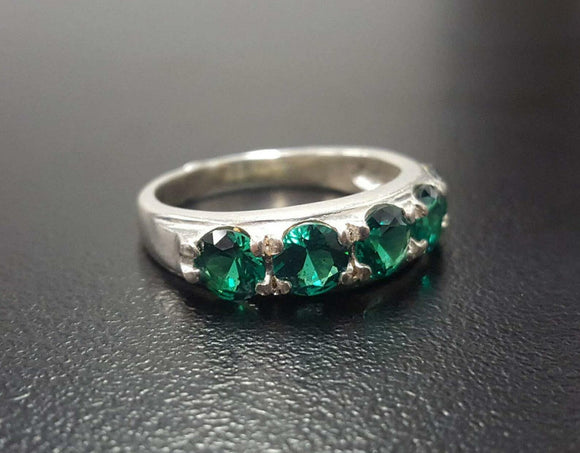 5ct Wedding Band Round Cut Green Emerald Half Eternity 14k White Gold Finish