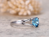 1ct Round Blue Topaz Engagement Ring Split Shank Solitaire 14k White Gold Finish