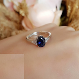 1.5ct Oval Cut Blue Sapphire Engagement Ring 14k White Gold Over Trilogy Promise