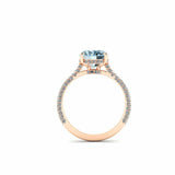 1.2ct Oval Cut Blue Aquamarine Engagement Ring Hidden Halo 14k Rose Gold Finish