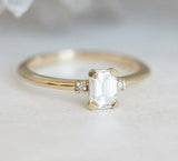 1.2ct Emerald Cut VVS1D Diamond Engagement Ring 14k Yellow Gold Finish Trilogy