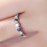 1ct Round Blue Sapphire Bezel Set Half Eternity Wedding Band 14k White Gold Over