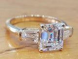 2.5ct Emerald Cut Diamond Three Stone Engagement Ring 14k White Gold Finish