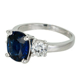 3ct Cushion Cut Blue Sapphire Engagement Ring Diamond Trilogy 14k WhiteGold Over