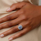 2.6ct Emerald Cut Blue Tanzanite Engagement Ring Vintage Halo 14k WhiteGold Over