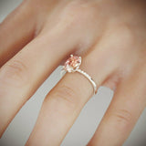 1.5Ct Oval Cut Peach Morganite Solitaire Ring 18K White Gold Over Diamond Accent