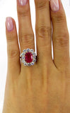 5Ct Oval Cut Pink Ruby Round Diamonds Halo Cocktail Ring 14K White Gold Finish