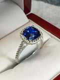 2ct Cushion Cut Blue Sapphire Braided Shank Solitaire Ring 14k White Gold Finish