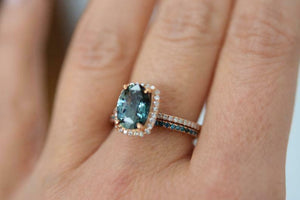 2ct Engagement Ring Oval Cut London Blue Topaz Halo Bridal Set 14k RoseGold Over