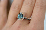 2ct Engagement Ring Oval Cut London Blue Topaz Halo Bridal Set 14k RoseGold Over