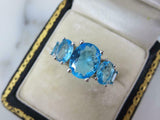 2.5ct Oval Cut Blue Topaz Engagement Ring Five Stone 14k White Gold Finish