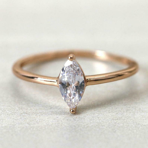 1ct Marquise Cut Diamond Engagement Ring Dainty Stackable 14k Rose Gold Finish