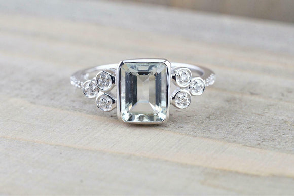 1.6ct Emerald Cut Diamond Petite Round Accents Solitaire Ring 14k WhiteGold Over