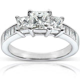 3Ct Princess Cut Diamond Trilogy Engagement Ring with Accent 14K White Gold Over