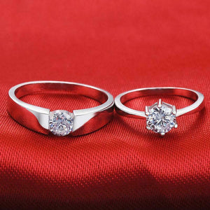 1.5Ct Round Cut Diamond Couple Solitaire Engagement Rings 14K White Gold Finish