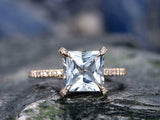 2.5Ct Princess Cut Blue Aquamarine Halo High Engagement Ring 14K Rose Gold Over