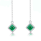 1.5ct Princess Cut Green Emerald Chain Drop Women Earrings 14k White Gold Finish