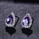 2ct Pear Cut Purple Amethyst Pear Shape Design Stud Earrings 14k White Gold Over