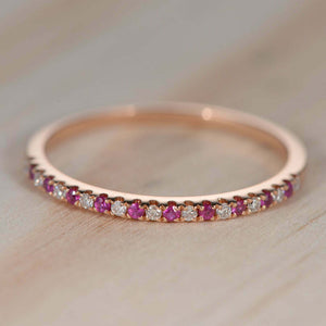 1ct Round Alternate Pink Sapphire Diamond Half Eternity Band 18k Rose Gold Over