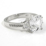 3.85ct Asscher Cut Diamond Engagement Ring Unique Trilogy 14k White Gold Finish