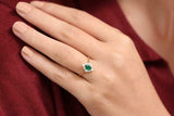 1.6ct Oval Cut Green Emerald Diamond Halo Engagement Ring 14k Yellow Gold Finish