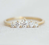 1ct Round Cut Diamond Engagement Ring 14k Yellow Gold Finish 5 Stone Minimalist