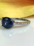 1.3ct Oval Cut Sapphire Accent Solitaire Engagement Ring 14k White Gold Finish